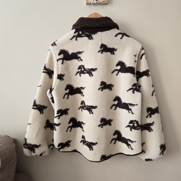 NWT THE GREAT. Pasture Fleece Jacket Horse Print Off White Size 1 - Picture 6 of 12
